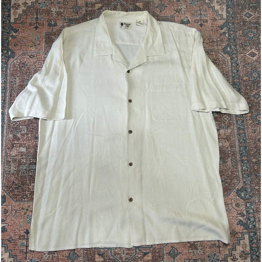Vintage‎ Silk Circa 1980 Men's XXL 100% Silk Textured Camp Shirt White